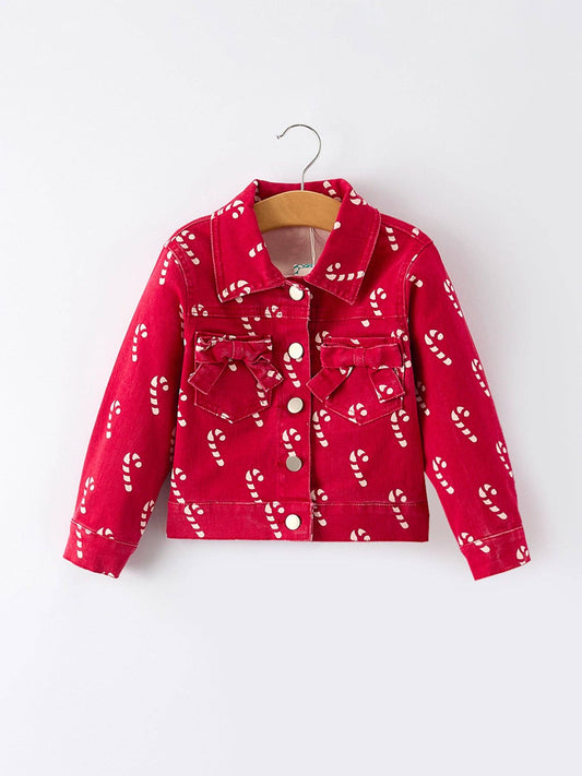 Rylee Faith Designs - Girls Red Christmas Themed Denim Jacket