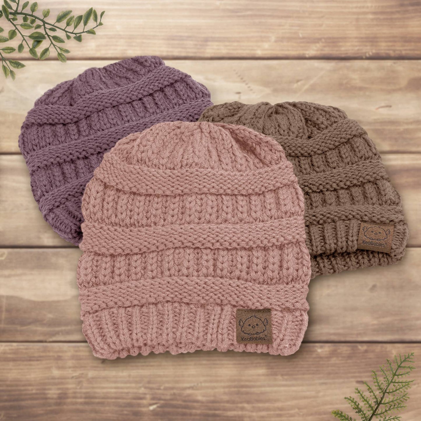 KeaBabies - KeaBabies 3-Pack Warmzy Baby Beanies (Wine, Medium) 6-36 Months