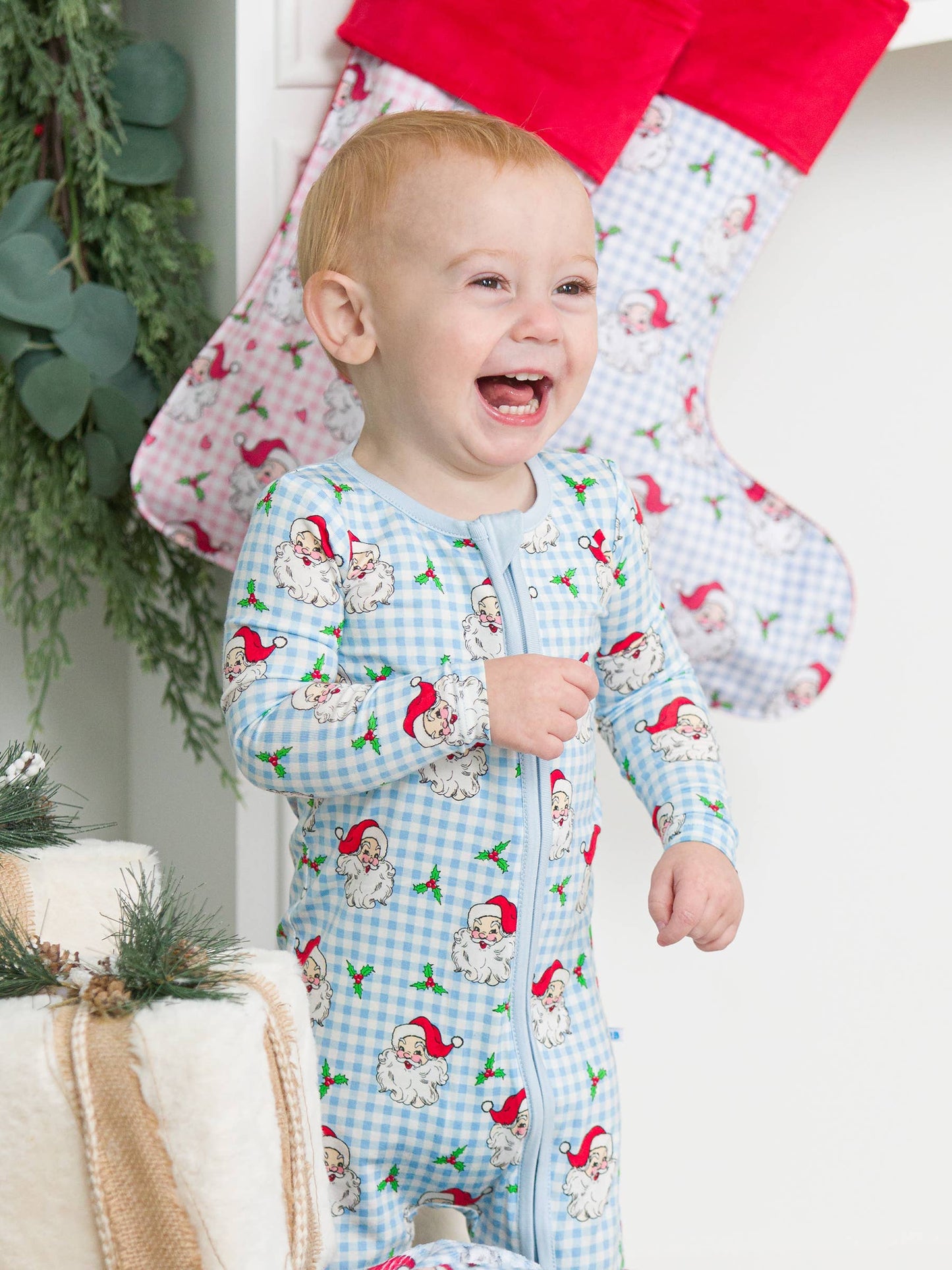 RuffleButts + RuggedButts - Baby Boys Blue Dear Santa Bamboo Viscose Footed One Piece Pajama