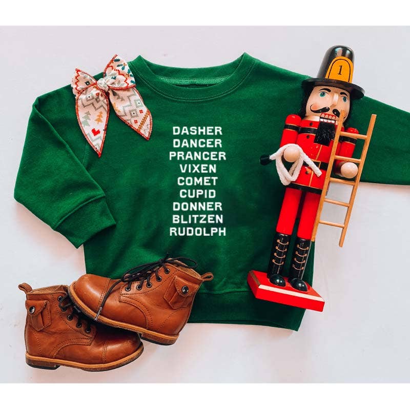 Holland Ave Clothing - Reindeer Names | Kids Christmas Sweatshirt