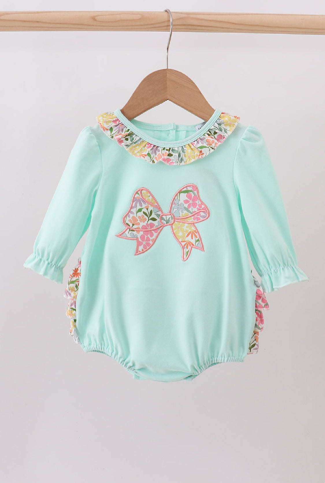 Max and Pippa - Blue Bow Floral Applique Ruffle Bubble