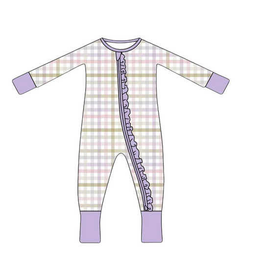 Max and Pippa - Lavender Checked Ruffle Bamboo Convertible Romper