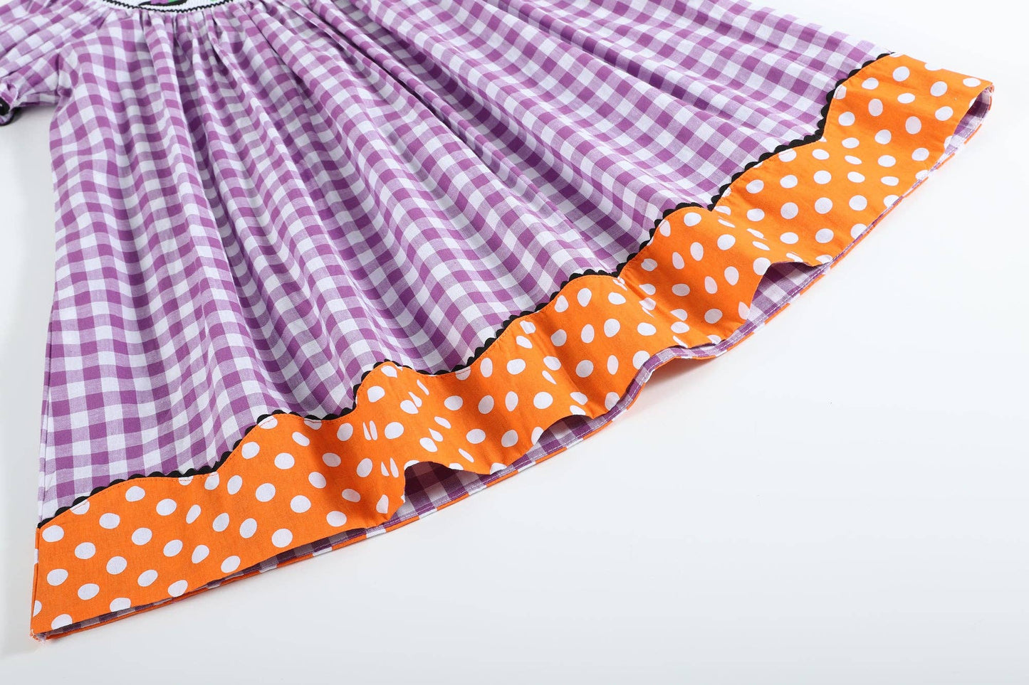 Lil Cactus - Purple Gingham Halloween Boo Smocked Bishop Dress
