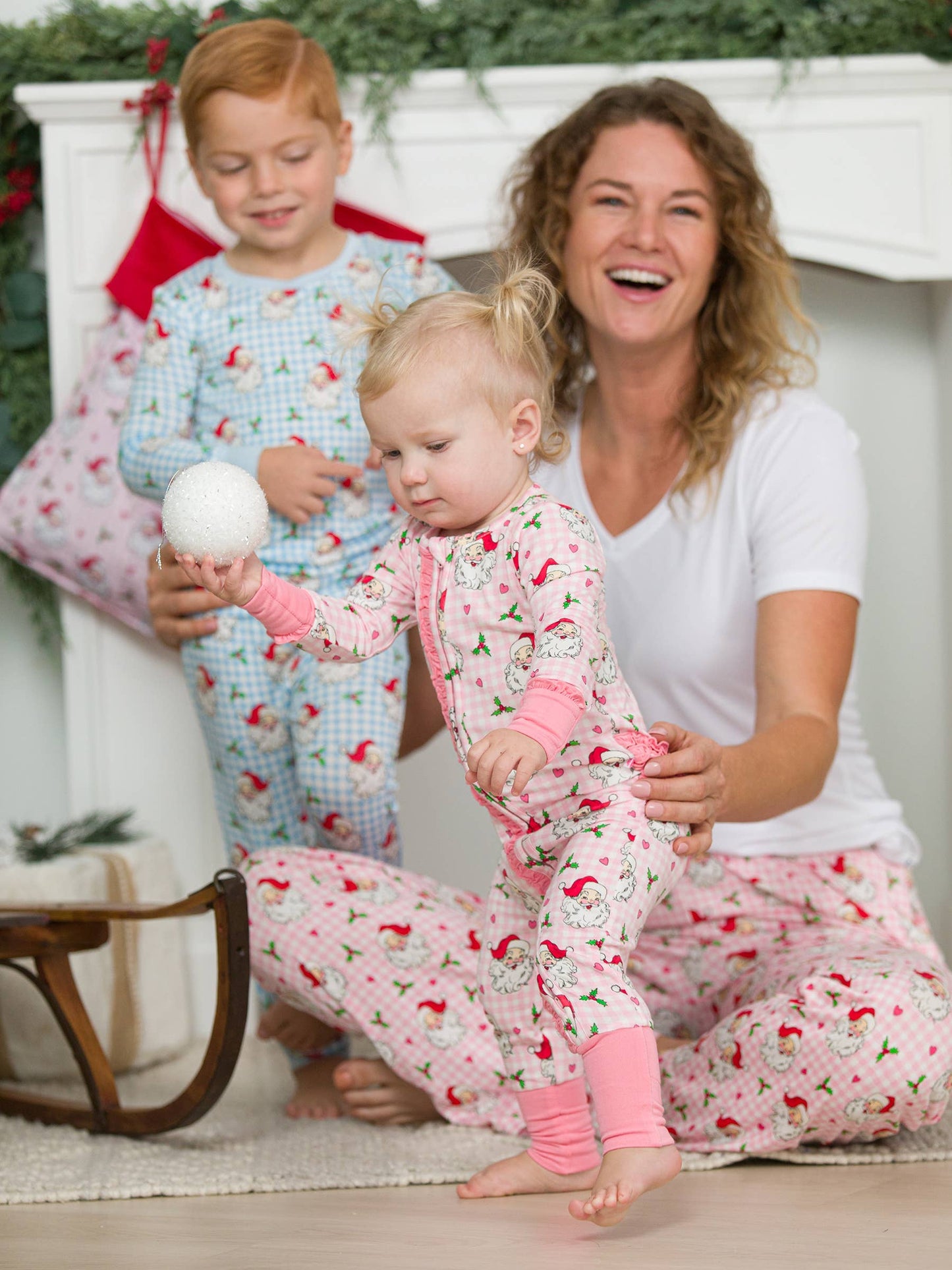 RuffleButts + RuggedButts - Baby Girls Dear Santa Bamboo Viscose Convertible Ruffle One Piece Pajama