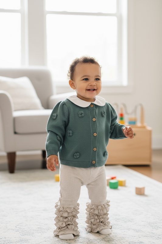 Max and Pippa - Peacock Blue Rosette Cardigan