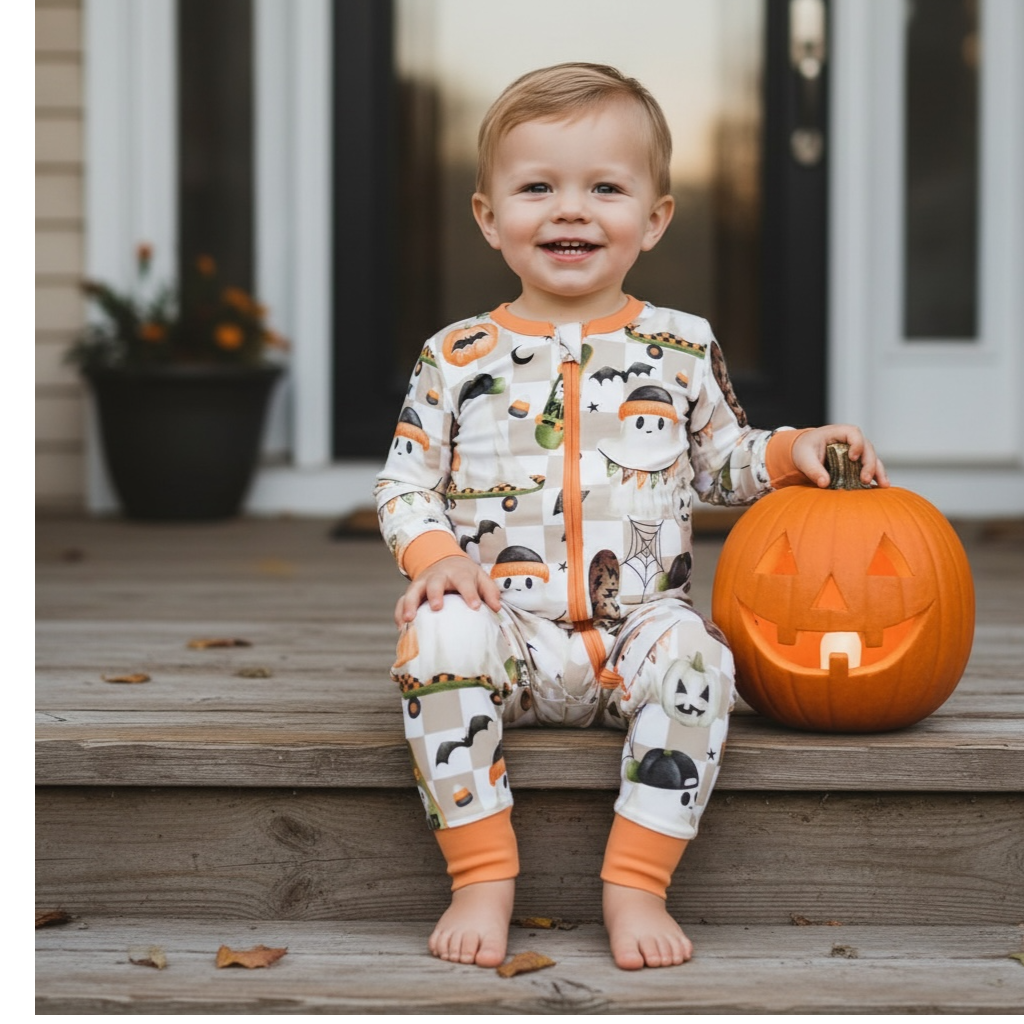 Max and Pippa | Baby Rad Skater Ghost Halloween Bamboo Convertible Zippie Pajamas by Max and Pippa