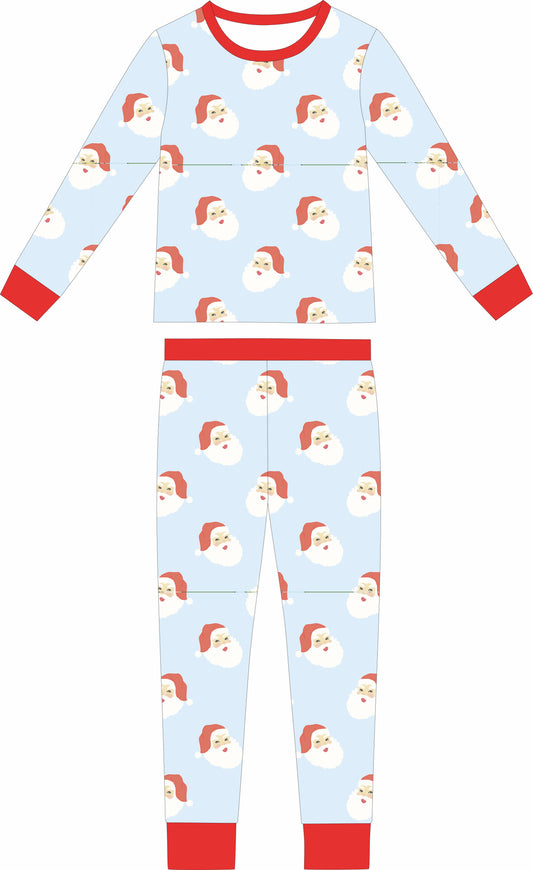 Max and Pippa | Baby Blue Santa Bamboo Two Piece Pajamas