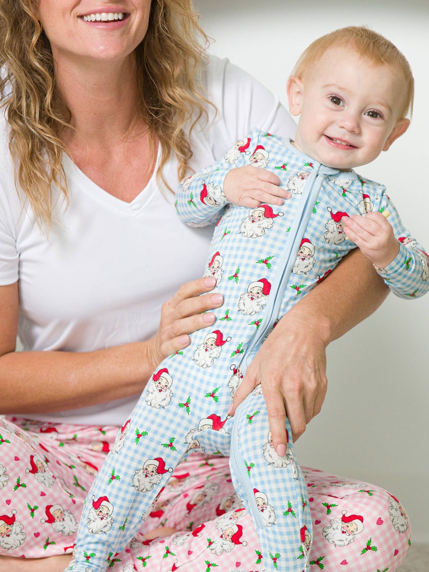 RuffleButts + RuggedButts - Baby Boys Blue Dear Santa Bamboo Viscose Footed One Piece Pajama