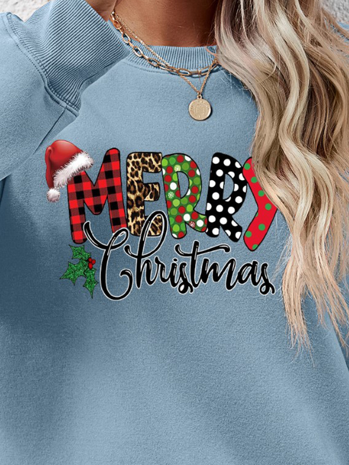 MERRY CHRISTMAS Round Neck Dropped Shoulder Sweatshirt