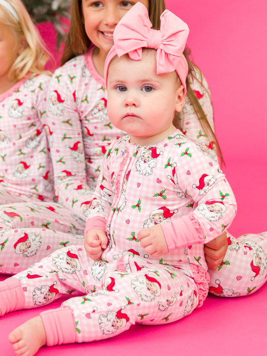 RuffleButts + RuggedButts - Baby Girls Dear Santa Bamboo Viscose Convertible Ruffle One Piece Pajama