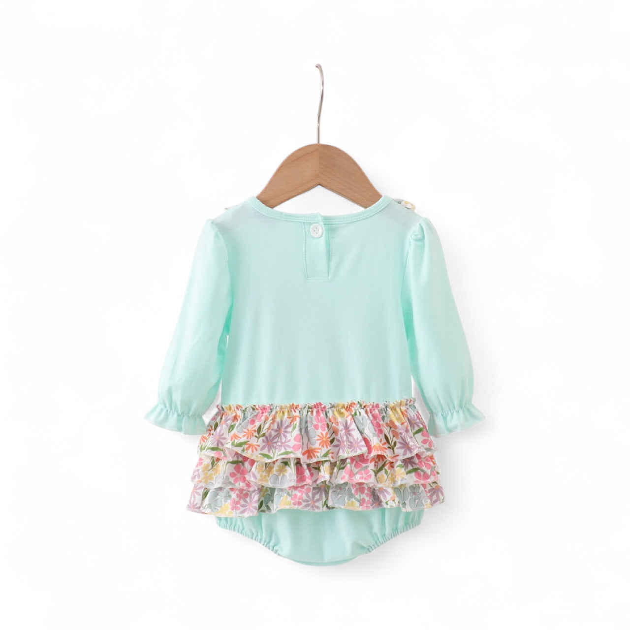 Max and Pippa - Blue Bow Floral Applique Ruffle Bubble
