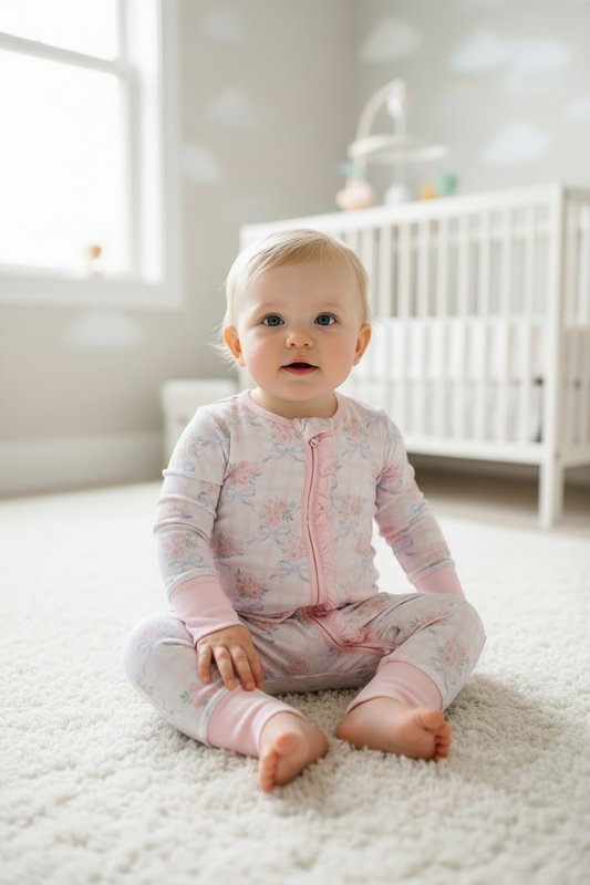 Max and Pippa - Gingham Floral Bow Bamboo Convertible Zippie