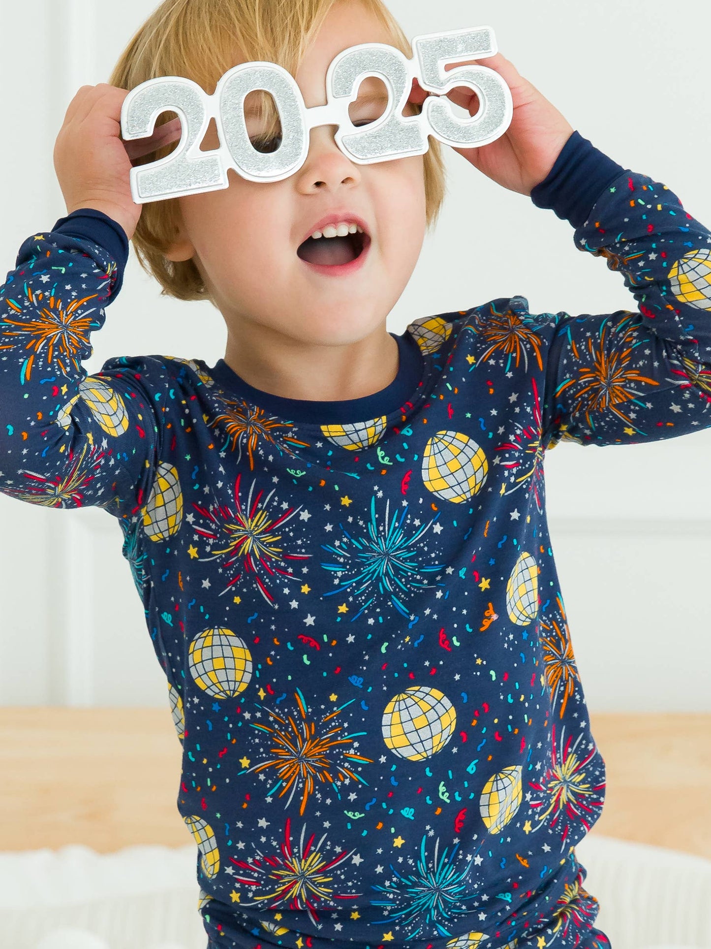 RuffleButts + RuggedButts - Boys Navy Happy New Year Bamboo Viscose Long Sleeve Pajama Set