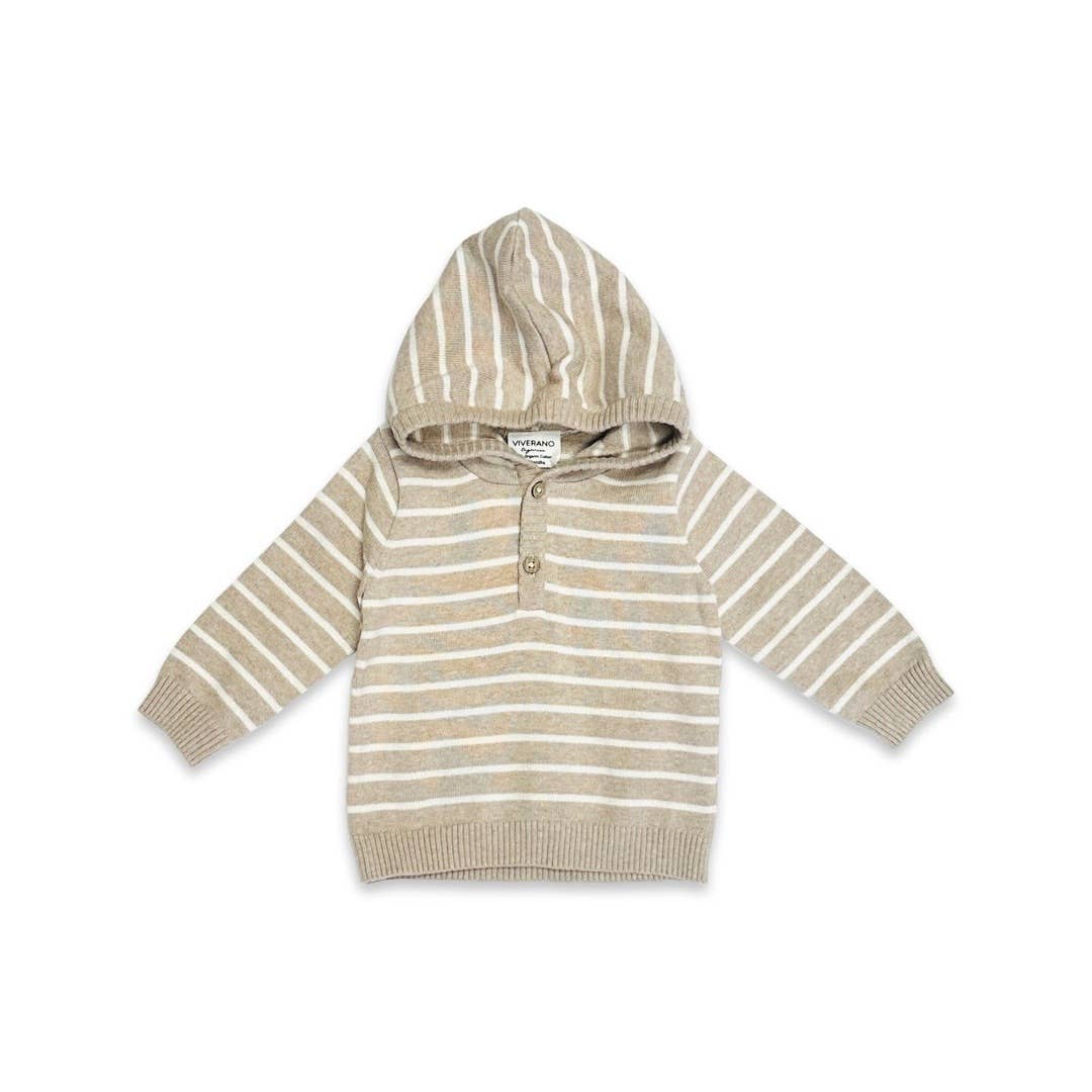 Viverano Organics - Oat Heather - Stripe Hooded Baby Knit Pullover (Organic)