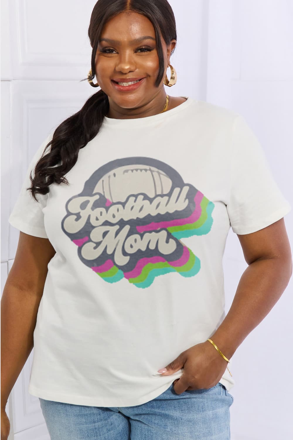 Simply Love Full Size FOOTBALL MOM Graphic Cotton Tee