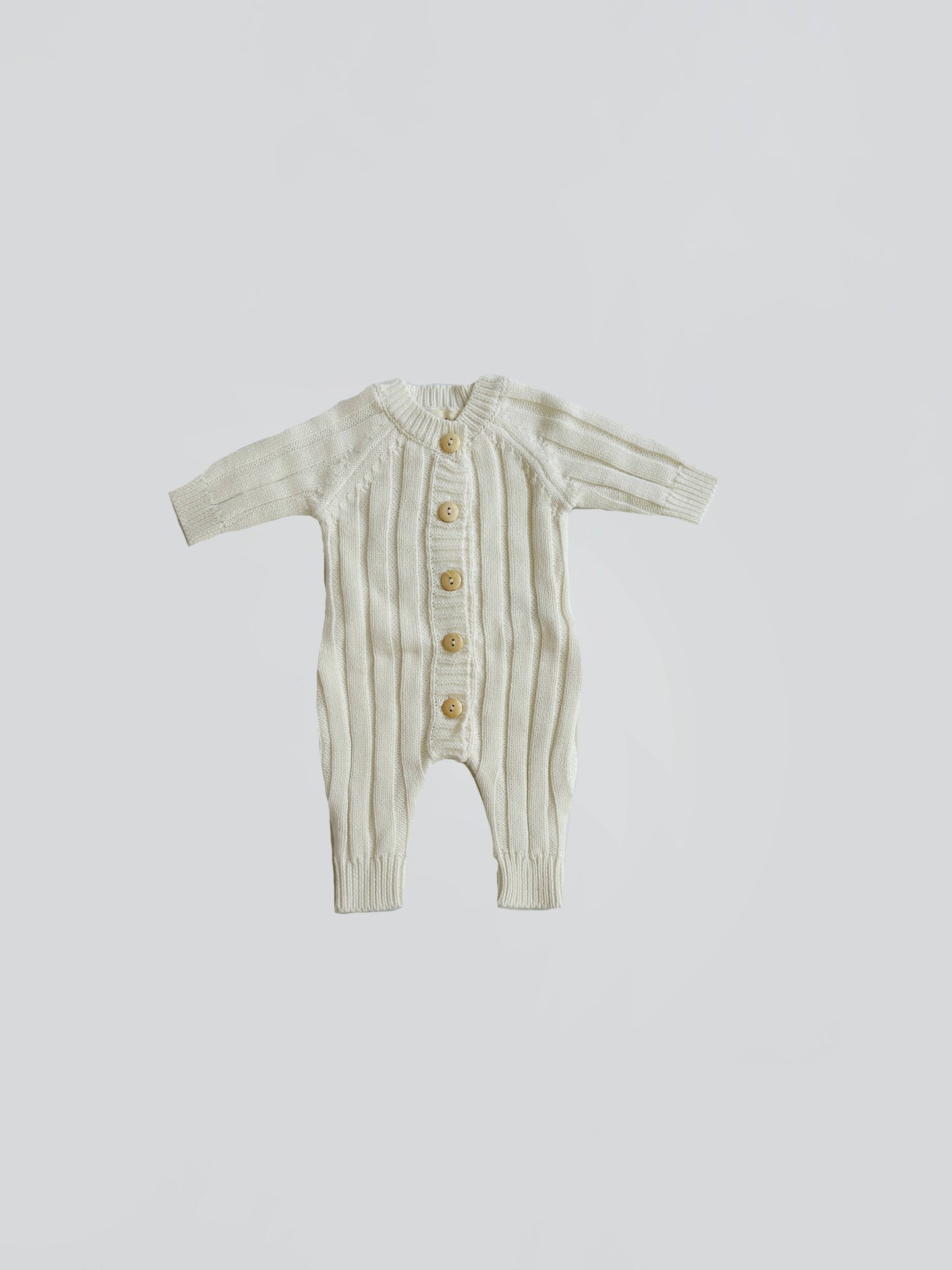 OLIVE & CRADLE - Knit Cotton Baby full Jumper | Milo jumpsuit: Cream Ivory