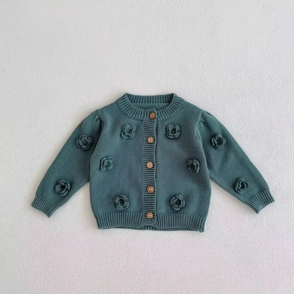 Max and Pippa - Peacock Blue Rosette Cardigan by Max and Pippa
