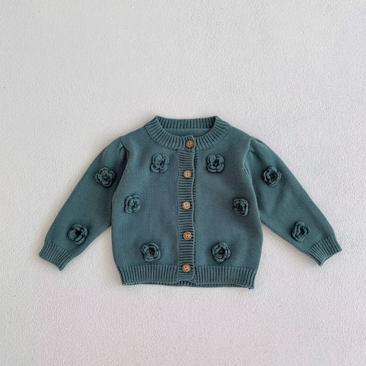 Max and Pippa - Peacock Blue Rosette Cardigan