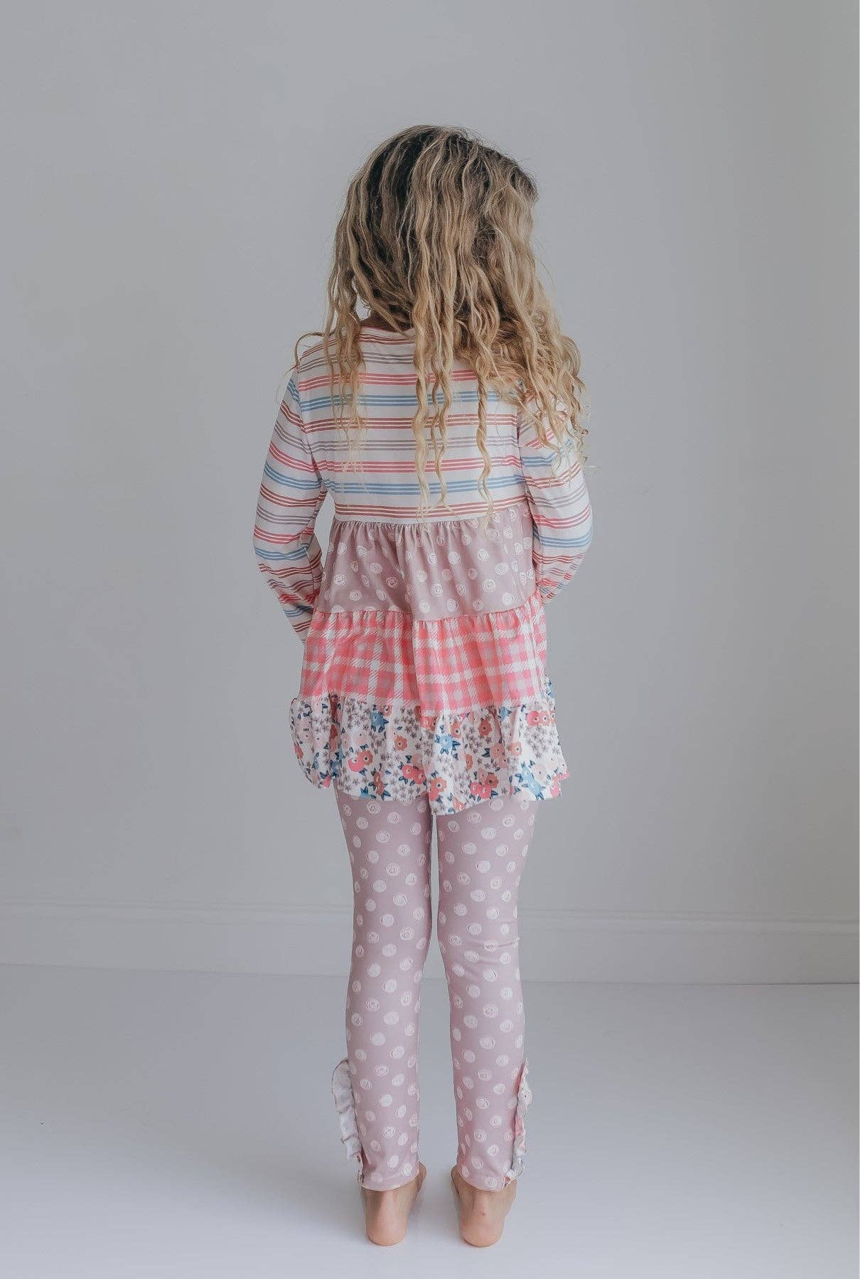 Adorable Sweetness - Girls Sand Floral 3 Tiered Fall Ruffle Button Legging Set