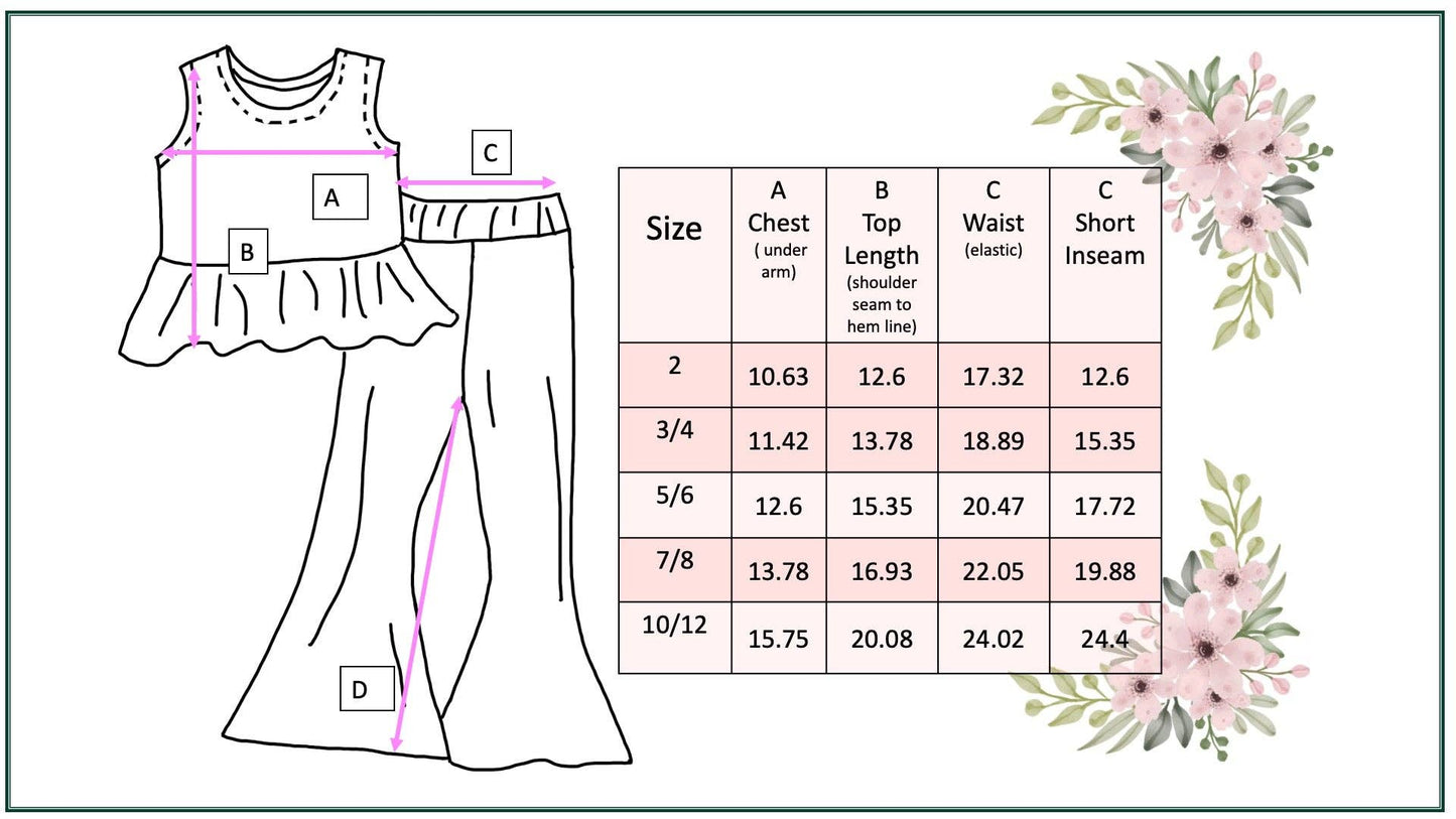 Adorable Sweetness - Kids Dusty Blue & Pink Summer Surf Print Flare Pant Set