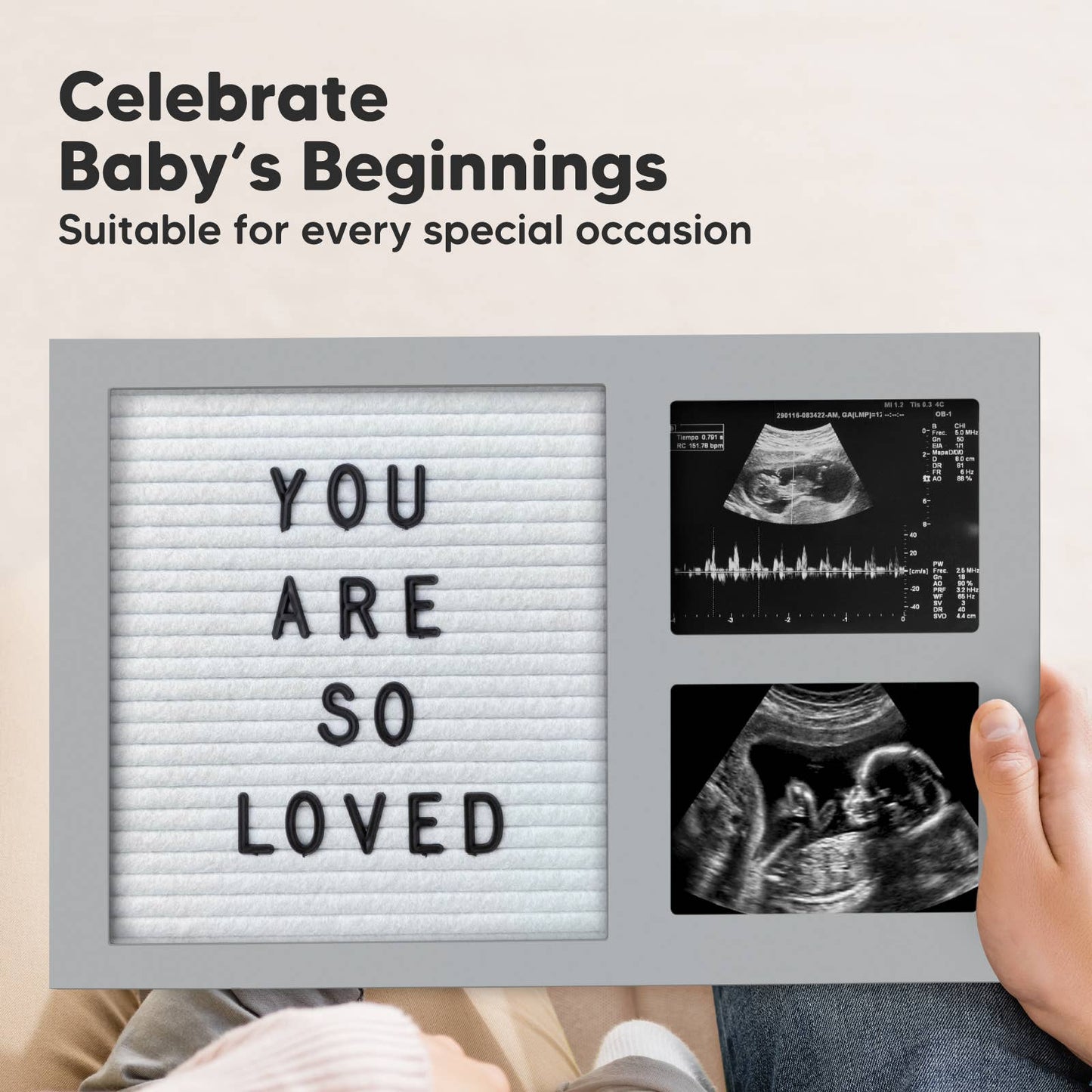 KeaBabies - KeaBabies Heartfelt Picture Frame with Felt Letterboard: Cloud Gray