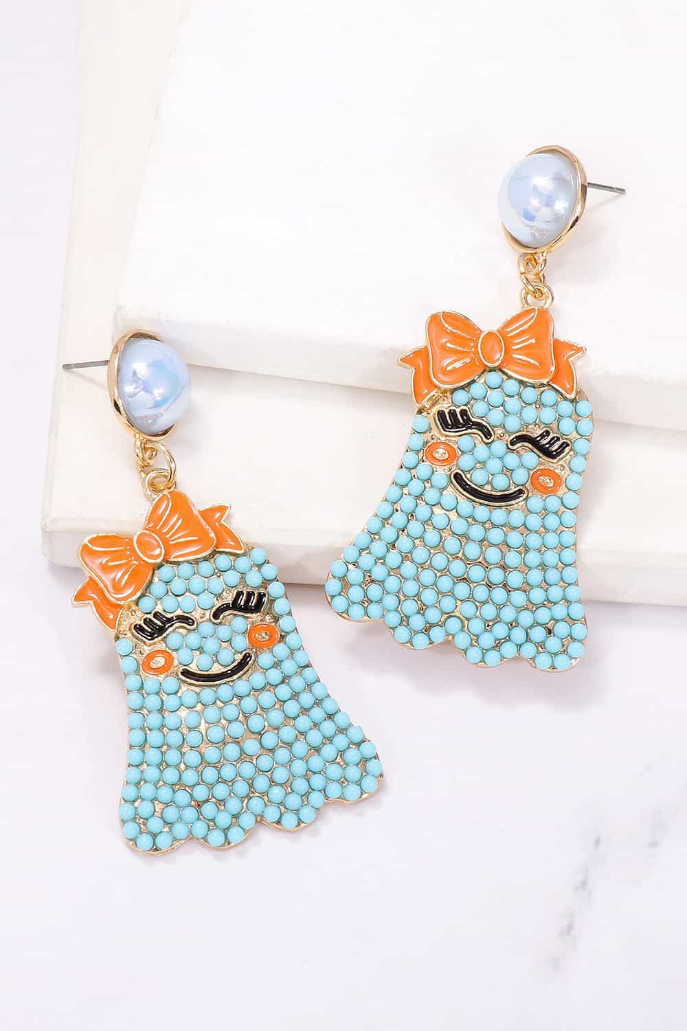 Smiling Ghost Shape Synthetic Pearl Earrings