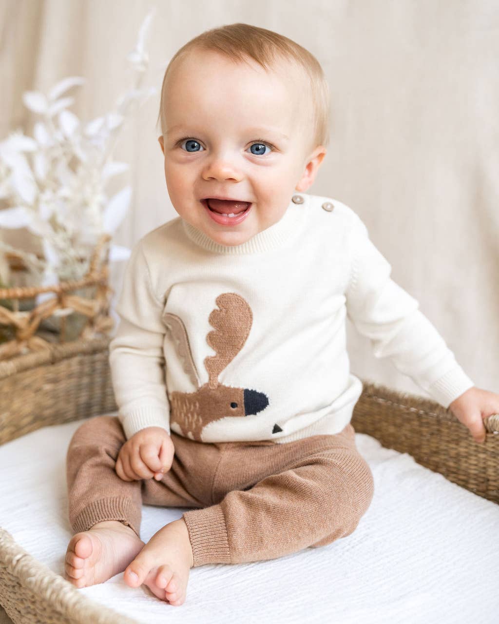 Viverano Organics - Moose Jacquard Knit Baby Pullover Sweater (Organic Cotton)