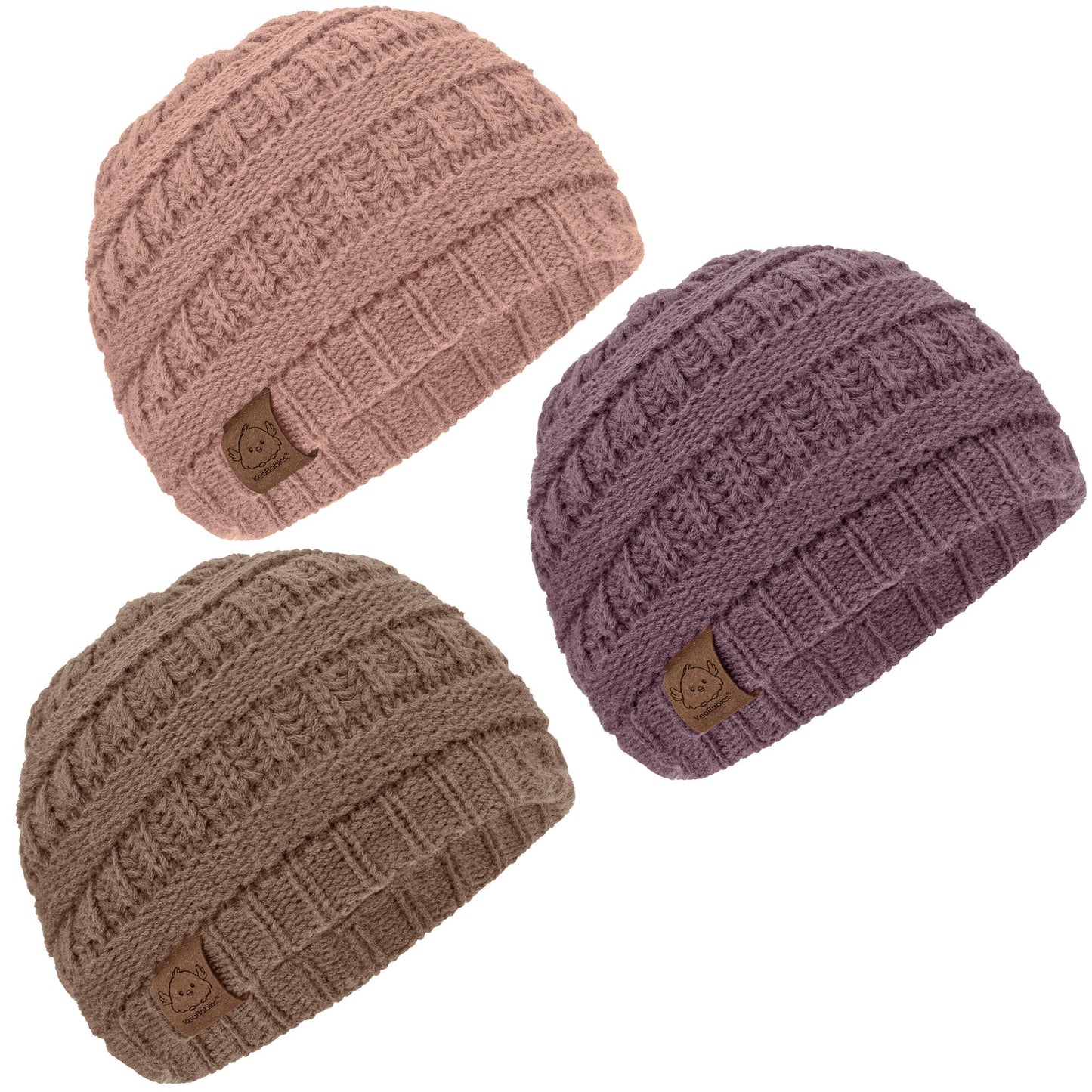 KeaBabies - KeaBabies 3-Pack Warmzy Baby Beanies (Wine, Medium) 6-36 Months