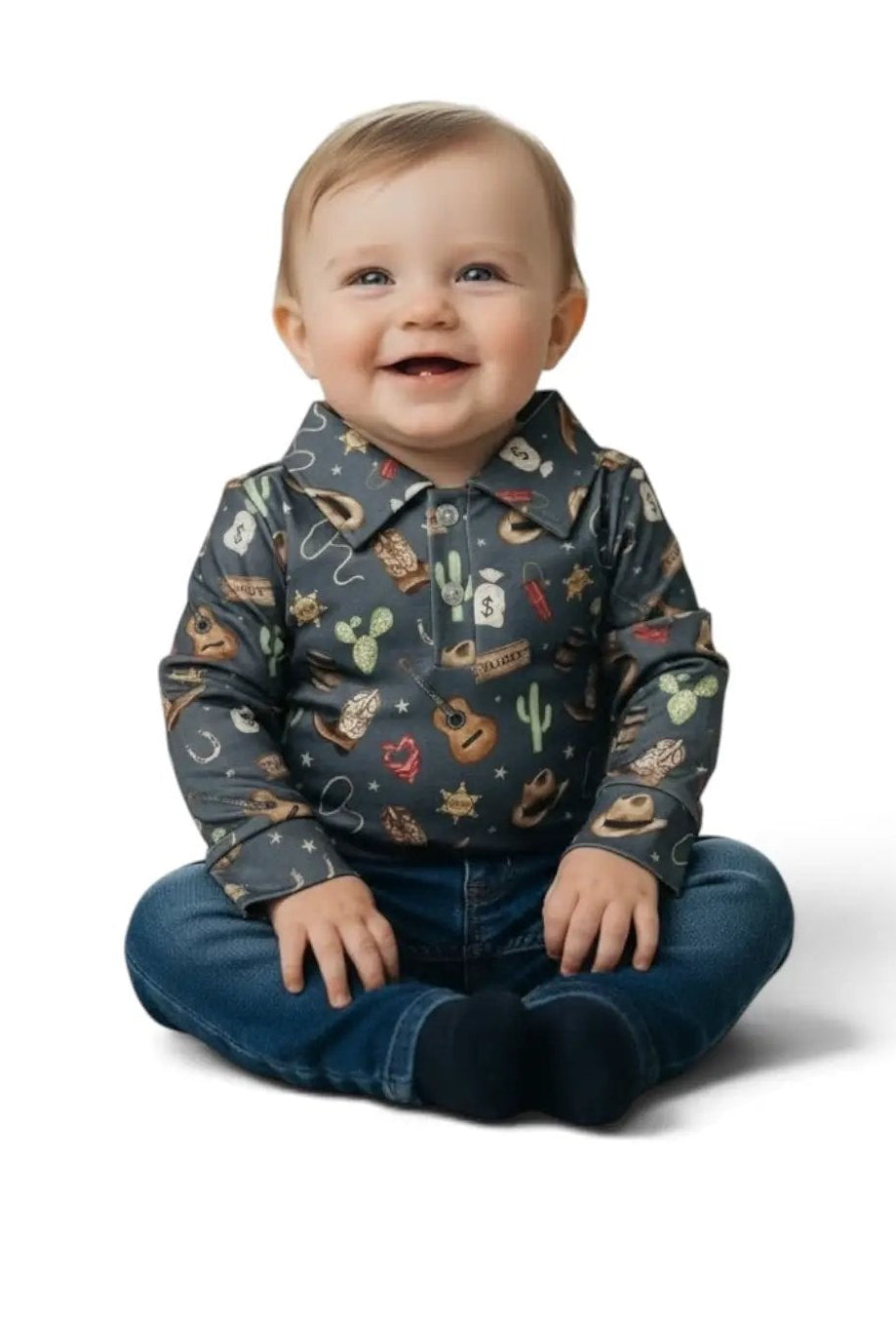 Max and Pippa | Giddy Up Western Long Sleeve Polo Bubble by Max and Pippa