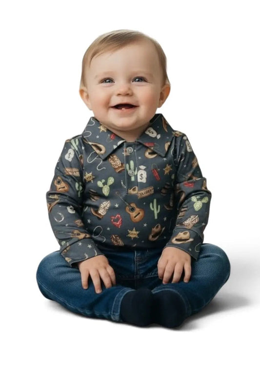 Max and Pippa | Giddy Up Western Long Sleeve Polo Bubble by Max and Pippa