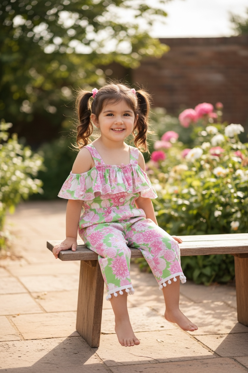 Little Girl Pink Floral Jumpsuit