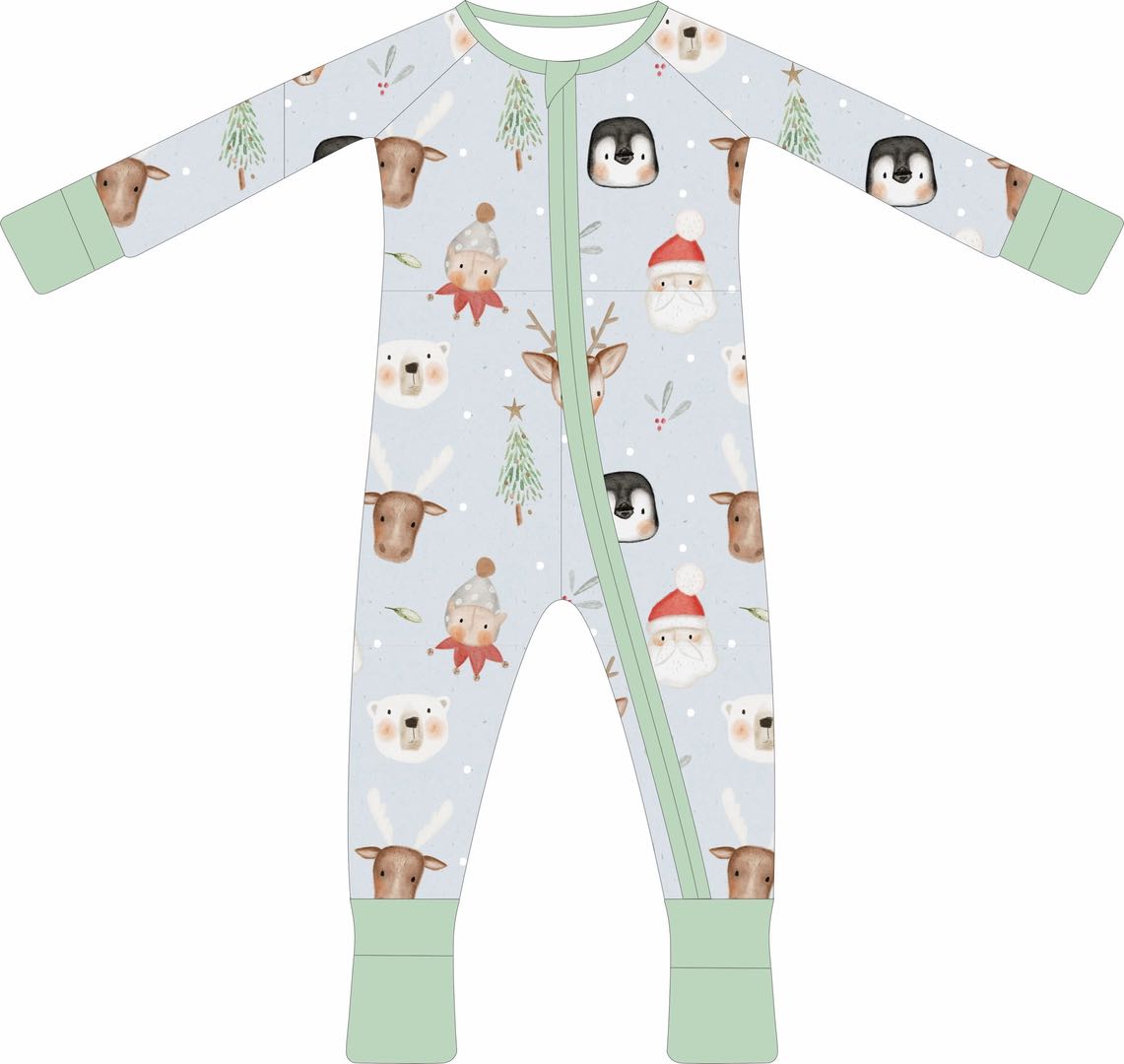 Max and Pippa - Holiday Friends Blue Bamboo Zippie