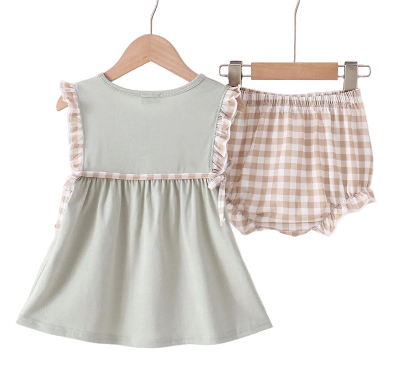 Abby & Evie | Sage Scarecrow Embroidered Bloomer Set with BONUS Peter Pan Collar White Shirt
