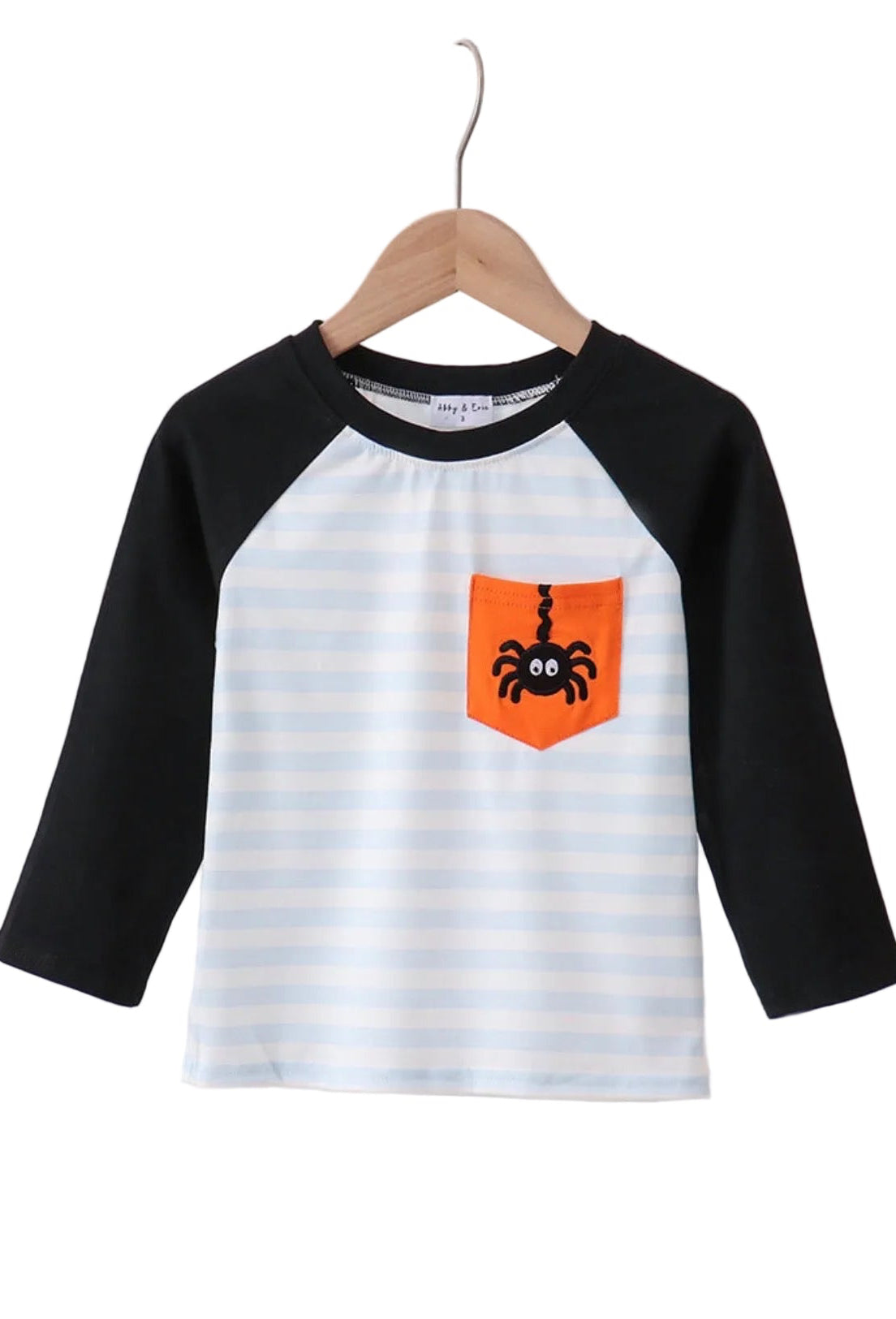 Abby & Evie | Black Spider Embroidery Pocket Striped Tee