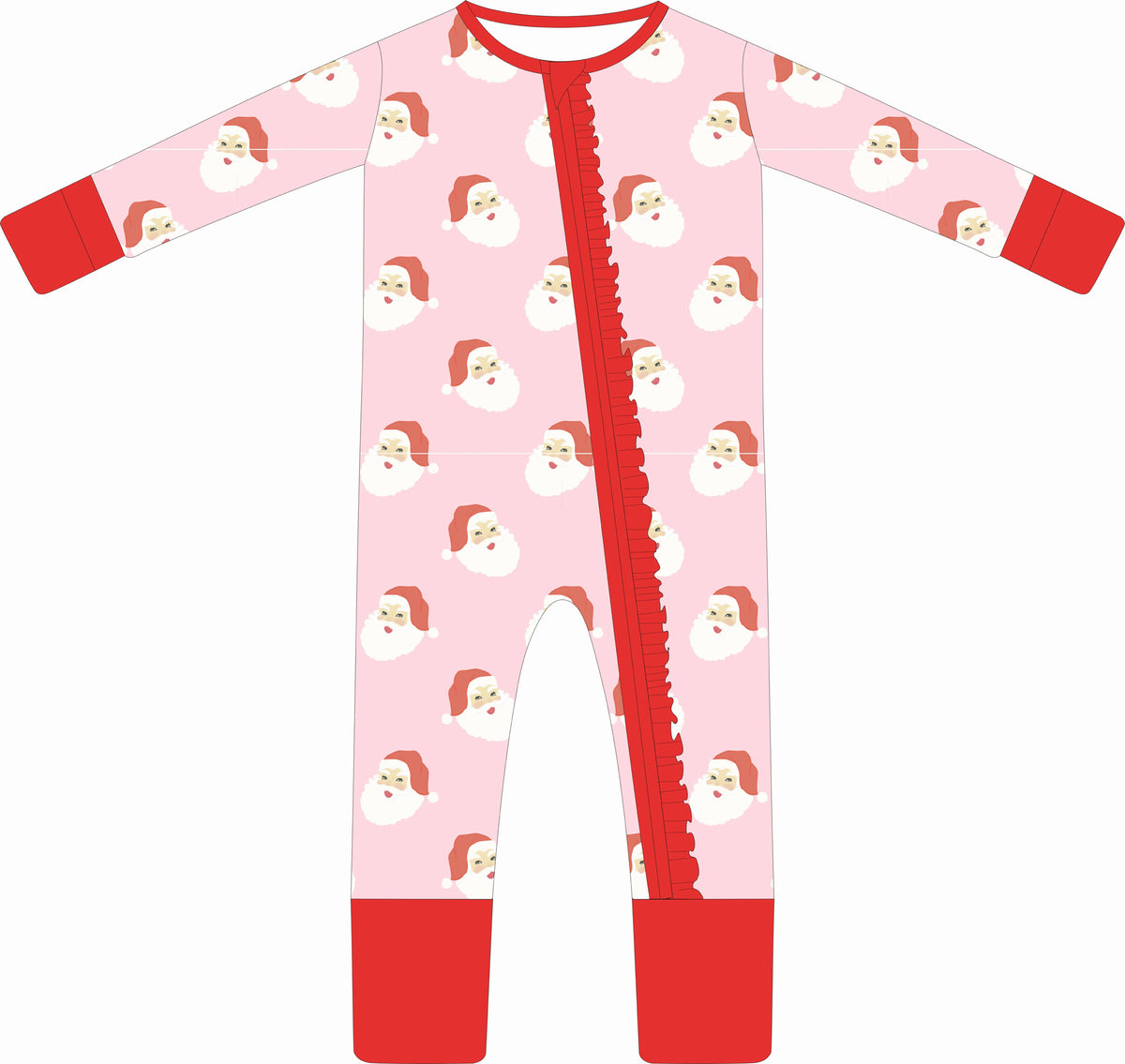 Max and Pippa | Pink Santa Bamboo Ruffle Romper Convertible Pajamas