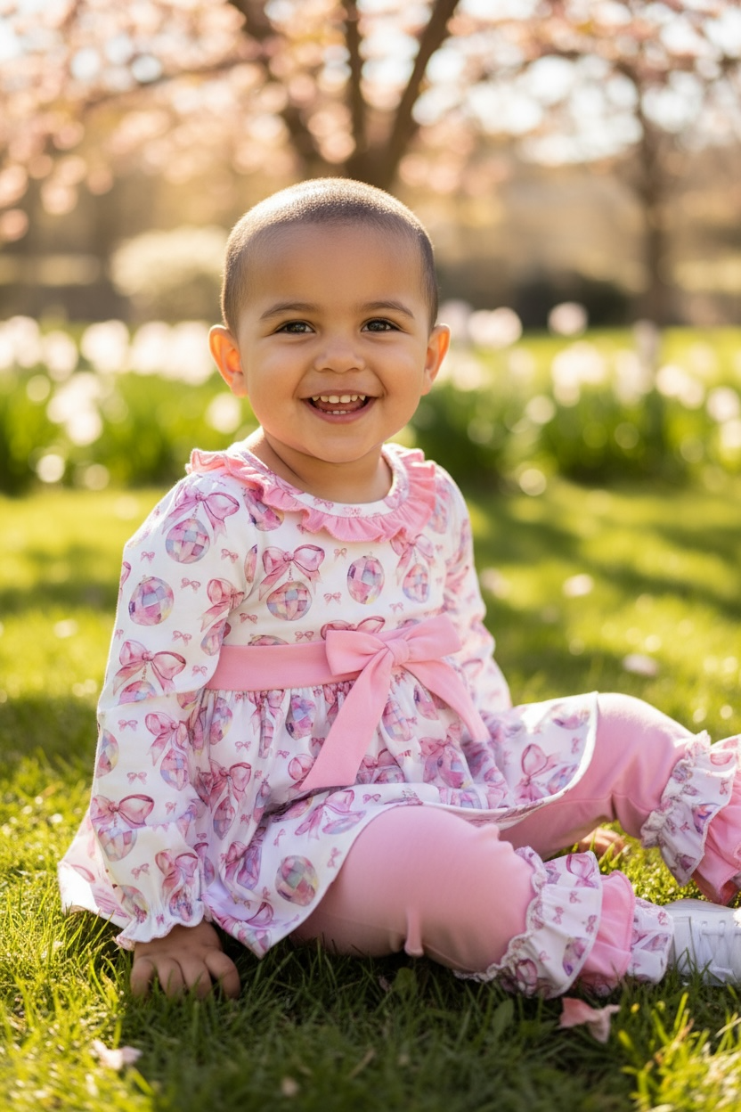 Max and Pippa - Bows and Disco Balls Two Piece Ruffle Set