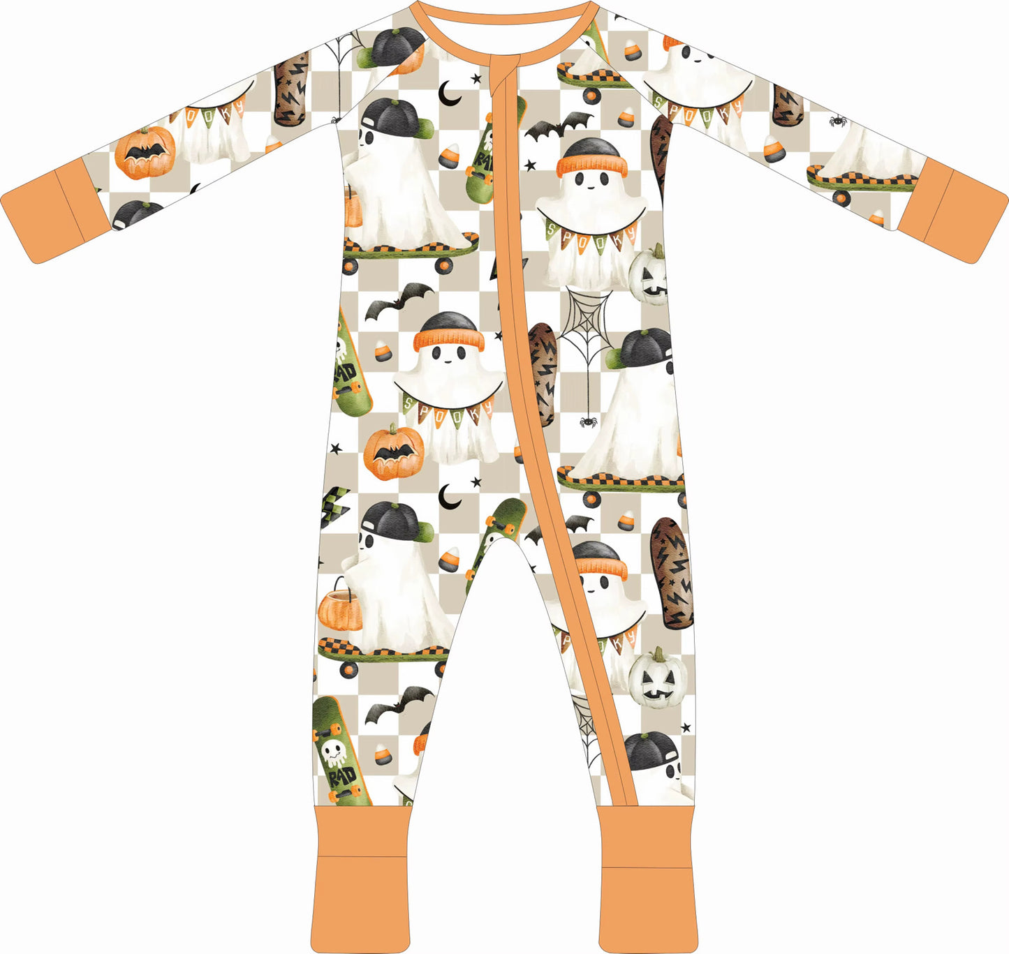 Max and Pippa | Baby Rad Skater Ghost Halloween Bamboo Convertible Zippie Pajamas by Max and Pippa