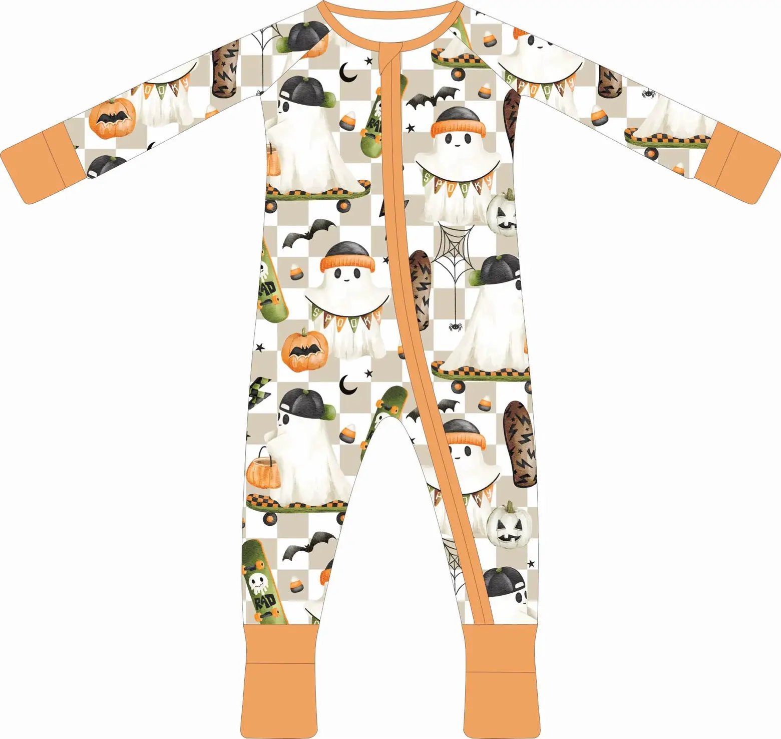 Max and Pippa | Baby Rad Skater Ghost Halloween Bamboo Convertible Zippie Pajamas by Max and Pippa