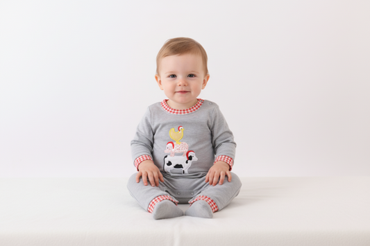 Abby & Evie - Gray Farm Applique Romper