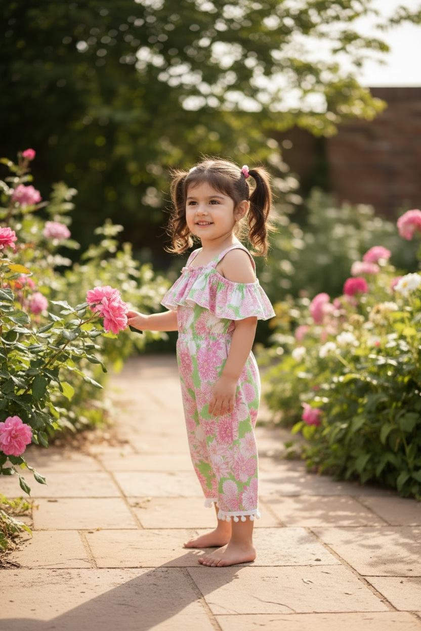Little Girl Pink Floral Jumpsuit