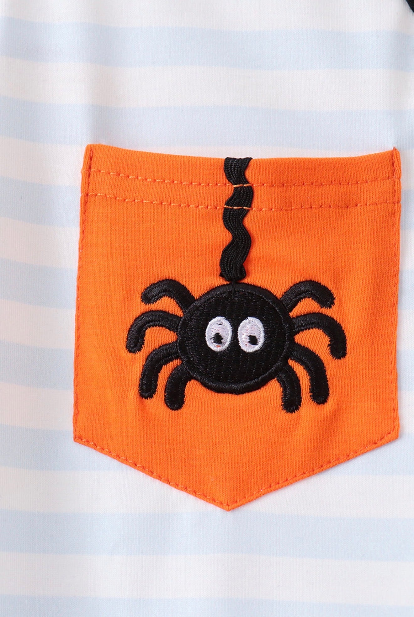 Abby & Evie | Black Spider Embroidery Pocket Striped Tee