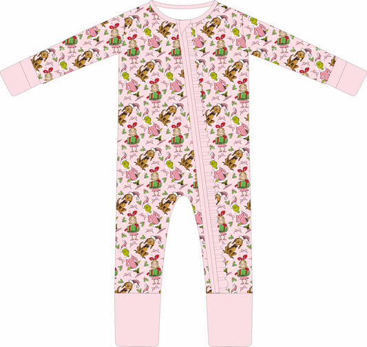 Max and Pippa | Green Guy Ruffle Bamboo Romper Pajamas