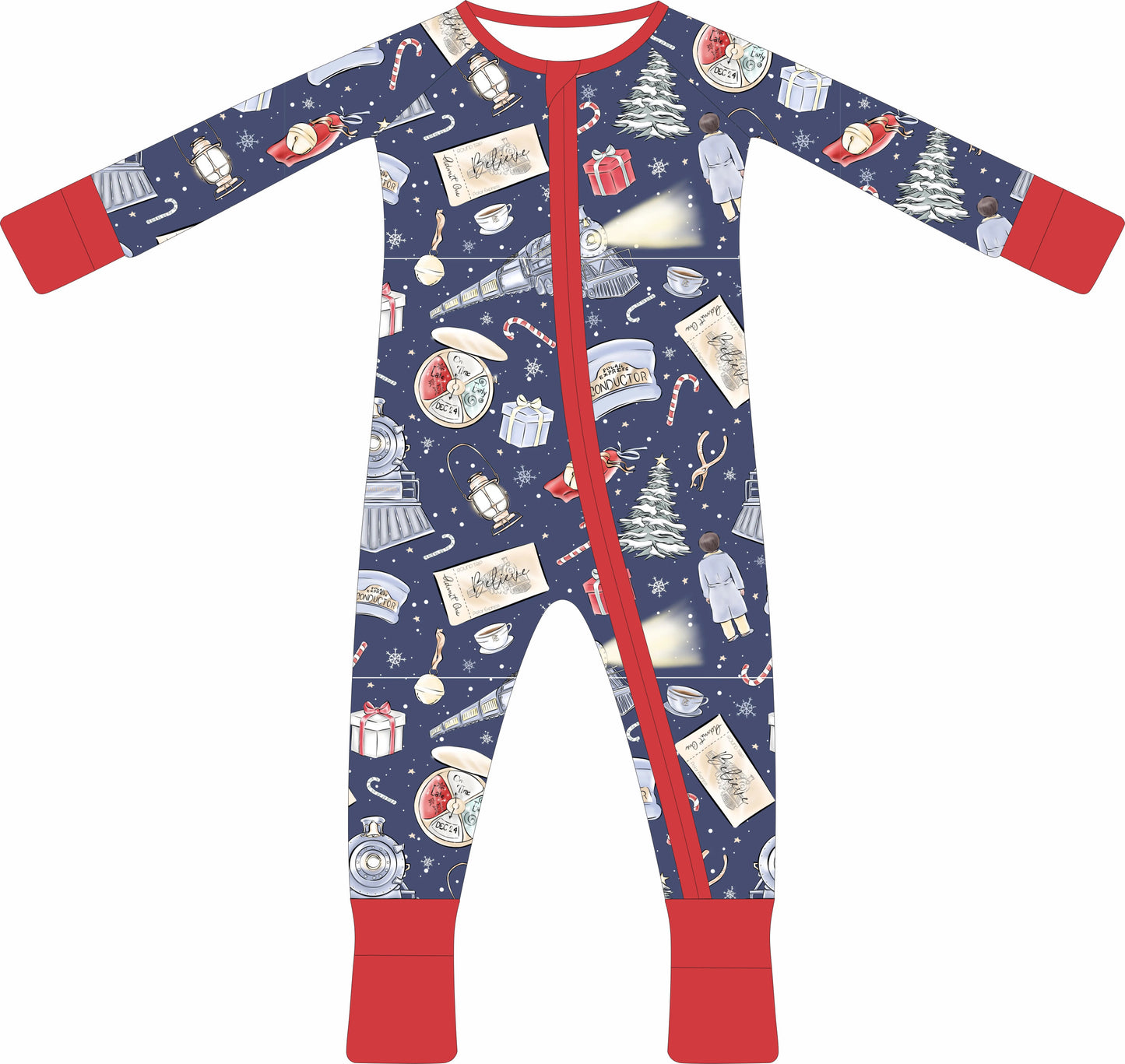 Max and Pippa | Train Express Bamboo Christmas Convertible Zippie Pajamas