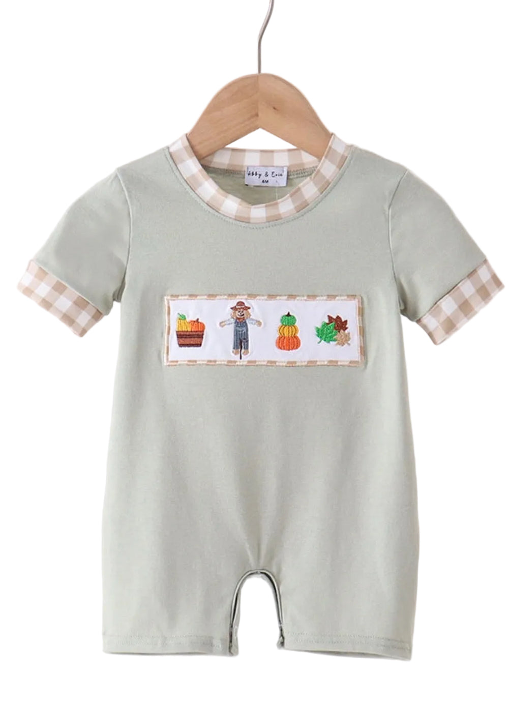 Abby & Evie | Sage Scarecrow Embroidered Romper