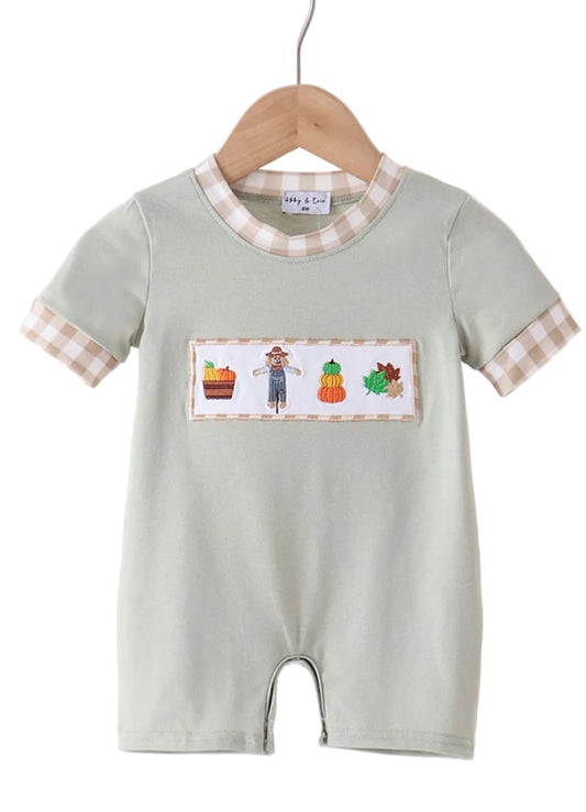 Abby & Evie | Sage Scarecrow Embroidered Romper