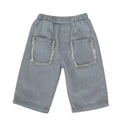 Sample Sale - Baby Denim Jeans with Frayed Pockets in the Front