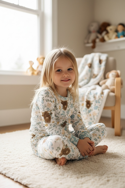 Max and Pippa - Bamboo Floral Highland Cow 2-Piece Pajama Set