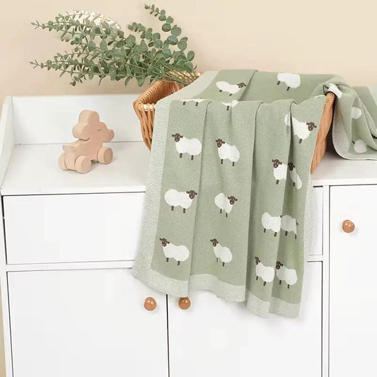 Sage Green Sheep Knit Blanket by Max and Pippa