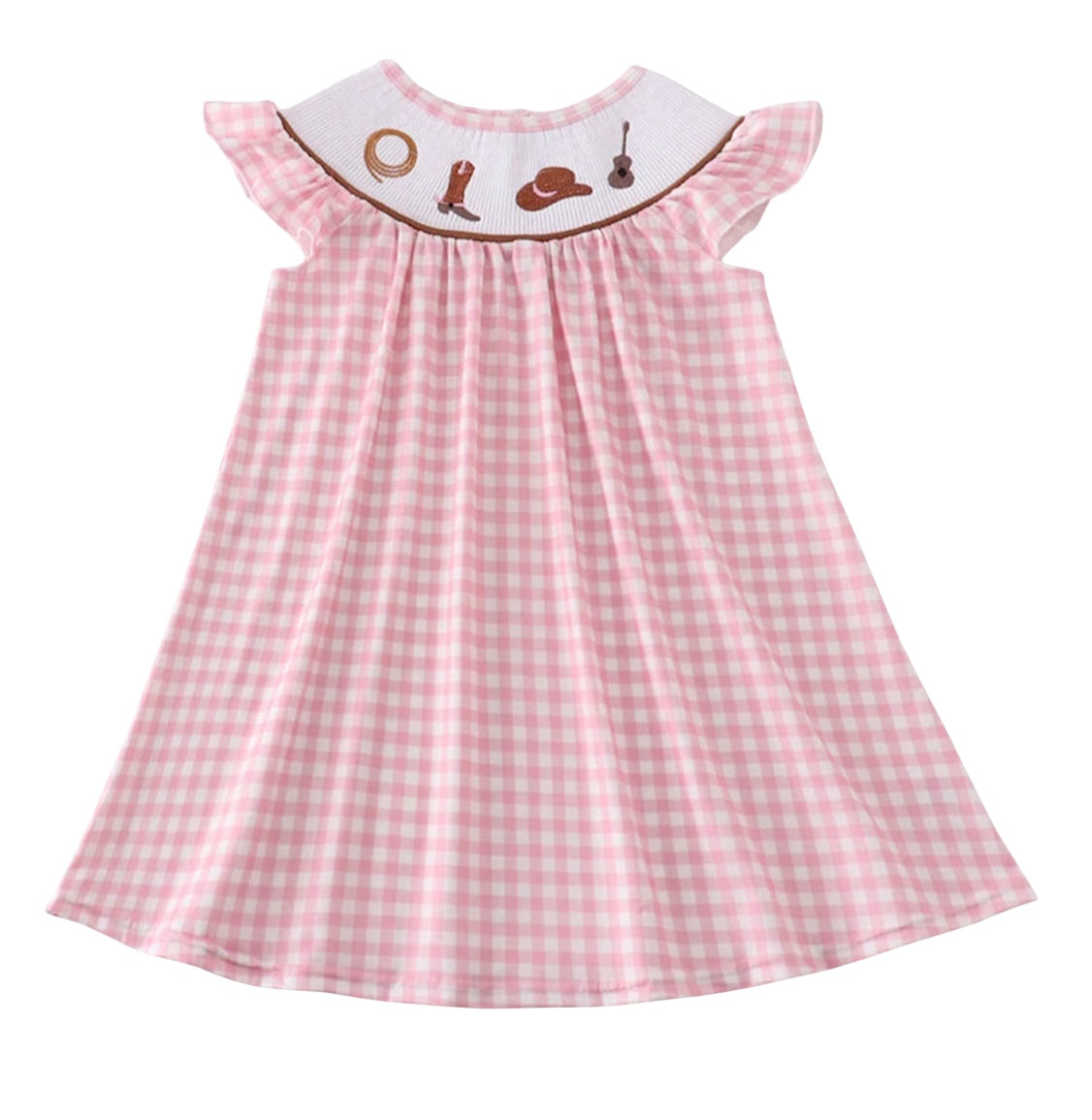 Abby & Evie - Pink Western Embroidery Smocked Dress