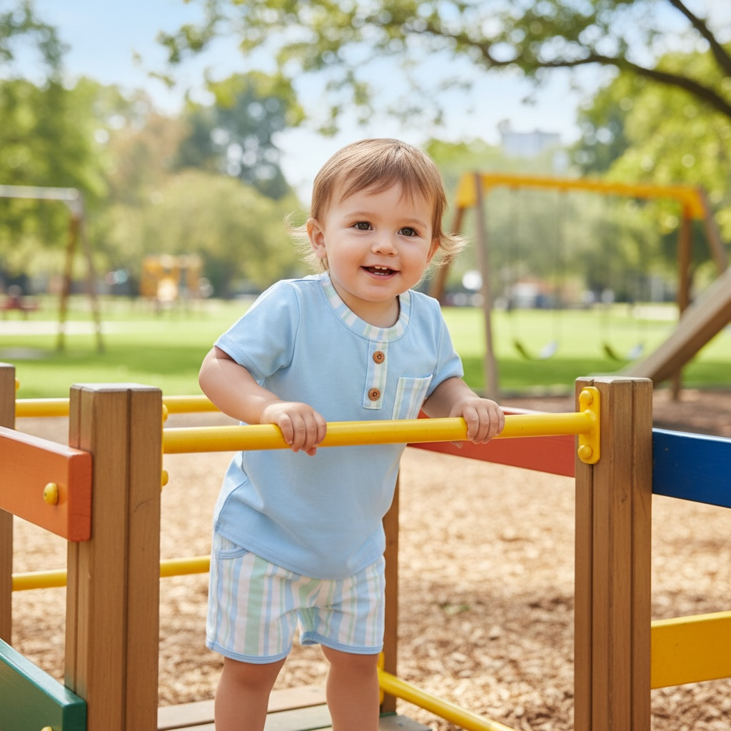 Abby & Evie - Blue Stripe Print Shorts Set